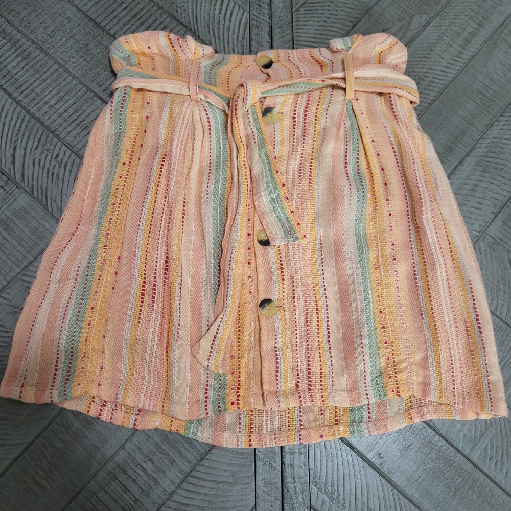 Altar'd State Multicolor Peach Green Textured Fabric Belted Skirt